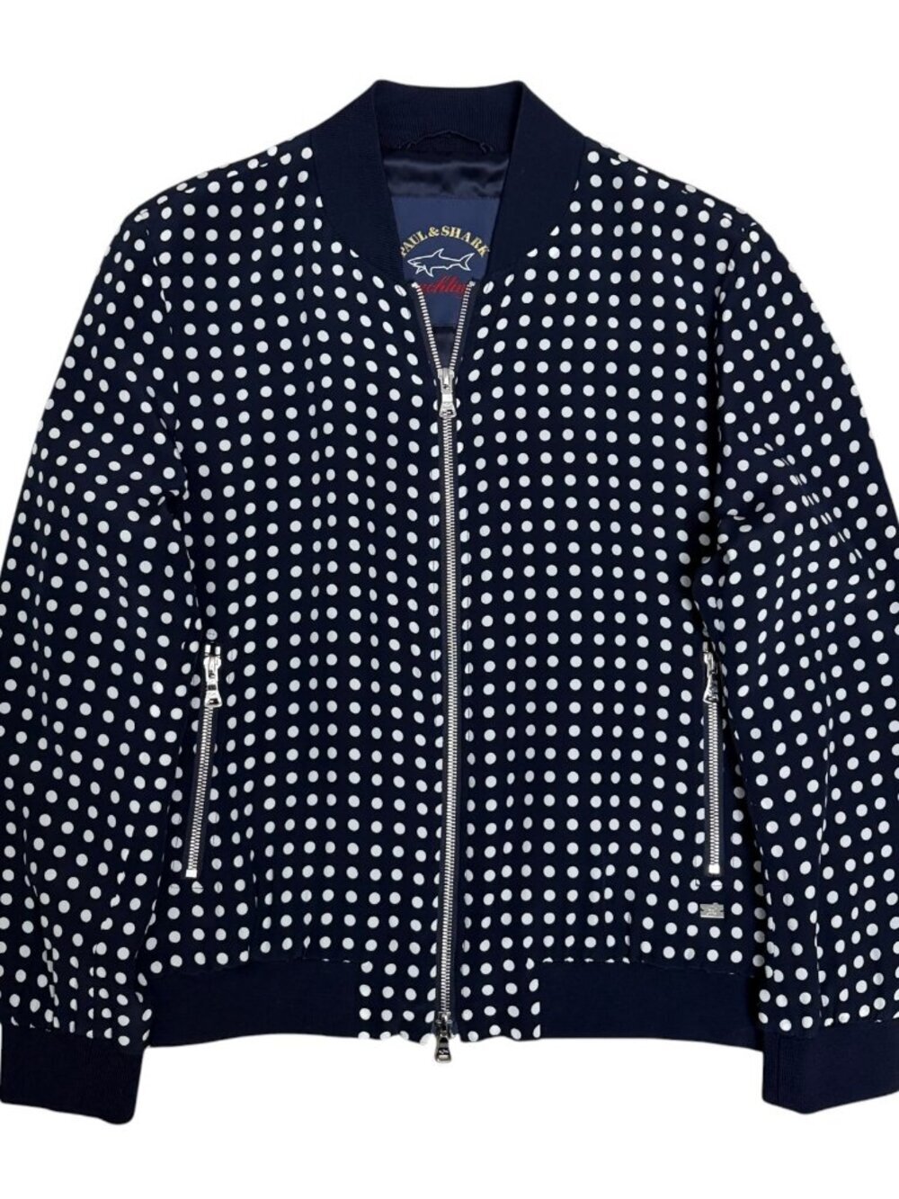 $1,400 PAUL & SHARK 100% SILK Bomber Jacket LUXURY Polka Dot Coat Women Medium